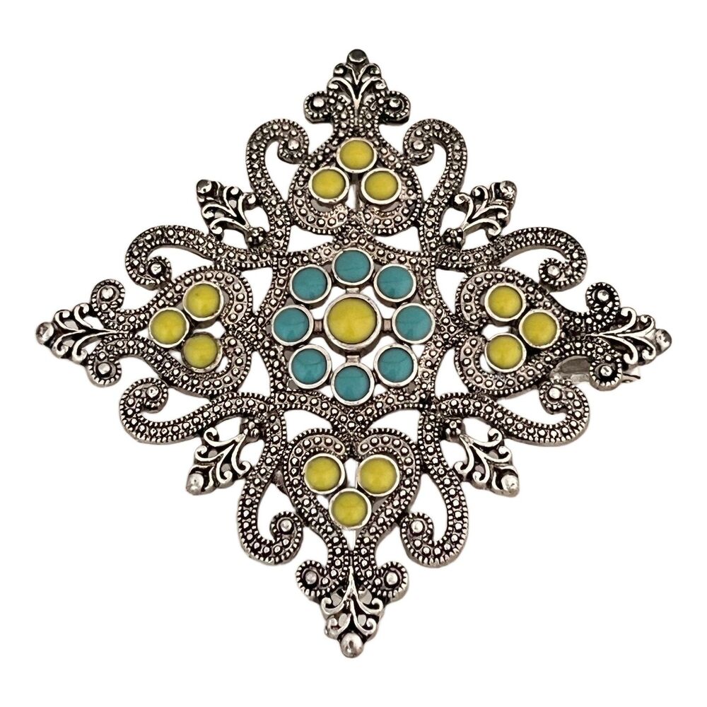 Vintage 1990s Ornate Brooch/Magentic Enhancer Multicolor Silver Tone - 1K